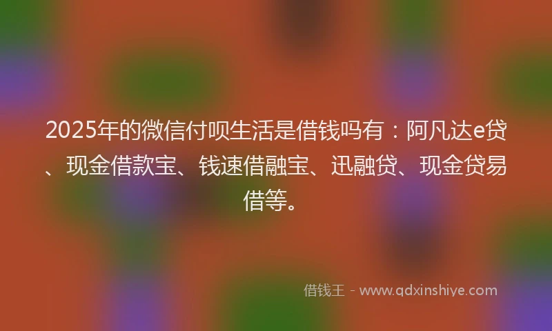 2025年的微信付呗生活是借钱吗有：阿凡达e贷、现金借款宝、钱速借融宝、迅融贷、现金贷易借等。