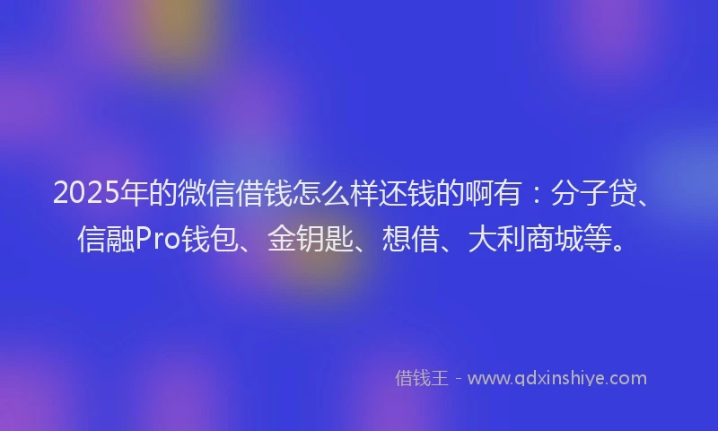 2025年的微信借钱怎么样还钱的啊有:分子贷、信融Pro钱包、金钥匙、想借、大利商城等。
