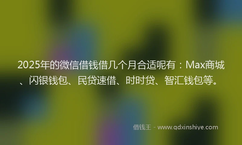 2025年的微信借钱借几个月合适呢有:Max商城、闪银钱包、民贷速借、时时贷、智汇钱包等。