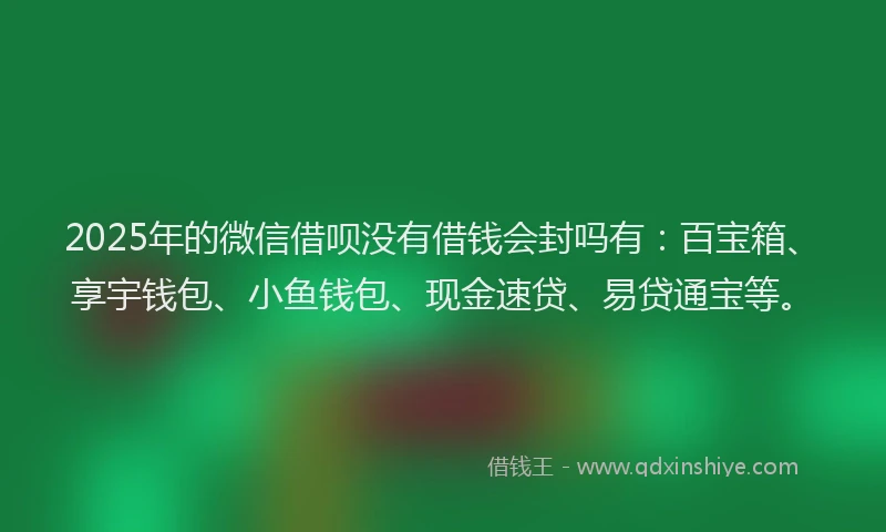2025年的微信借呗没有借钱会封吗有：百宝箱、享宇钱包、小鱼钱包、现金速贷、易贷通宝等。