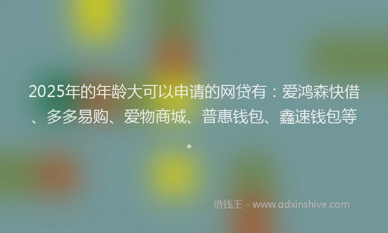2025年的年龄大可以申请的网贷有：爱鸿森快借、多多易购、爱物商城、普惠钱包、鑫速钱包等。