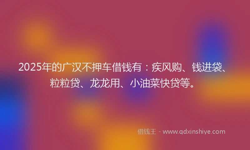 2025年的广汉不押车借钱有：疾风购、钱进袋、粒粒贷、龙龙用、小油菜快贷等。