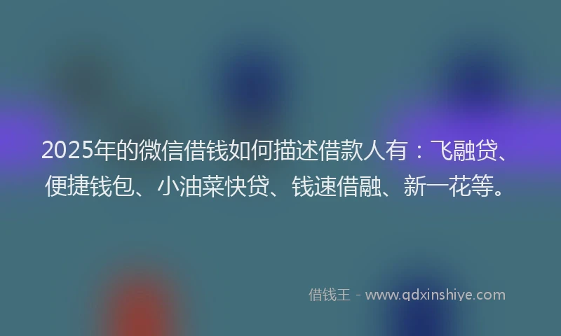 2025年的微信借钱如何描述借款人有：飞融贷、便捷钱包、小油菜快贷、钱速借融、新一花等。