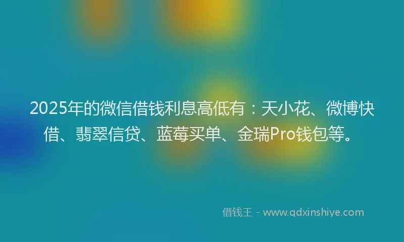 2025年的微信借钱利息高低有：天小花、微博快借、翡翠信贷、蓝莓买单、金瑞Pro钱包等。