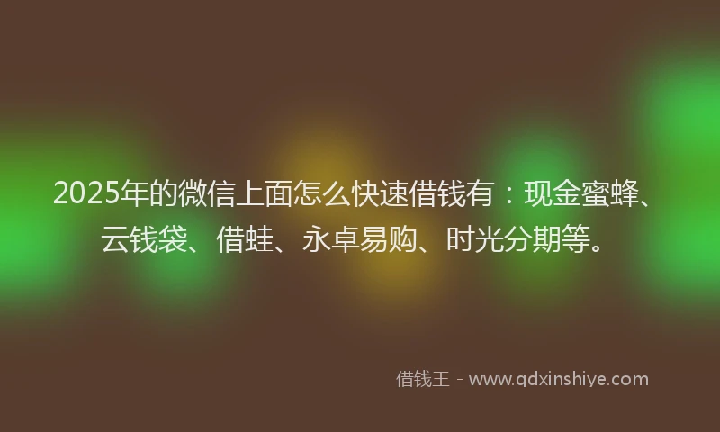 2025年的微信上面怎么快速借钱有：现金蜜蜂、云钱袋、借蛙、永卓易购、时光分期等。