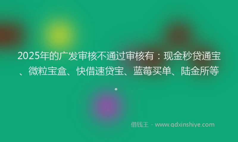 2025年的广发审核不通过审核有:现金秒贷通宝、微粒宝盒、快借速贷宝、蓝莓买单、陆金所等。