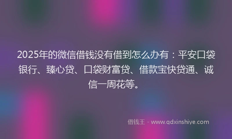 2025年的微信借钱没有借到怎么办有：平安口袋银行、臻心贷、口袋财富贷、借款宝快贷通、诚信一周花等。