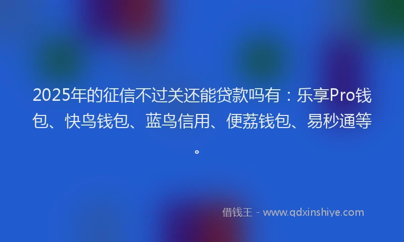 2025年的征信不过关还能贷款吗有：乐享Pro钱包、快鸟钱包、蓝鸟信用、便荔钱包、易秒通等。