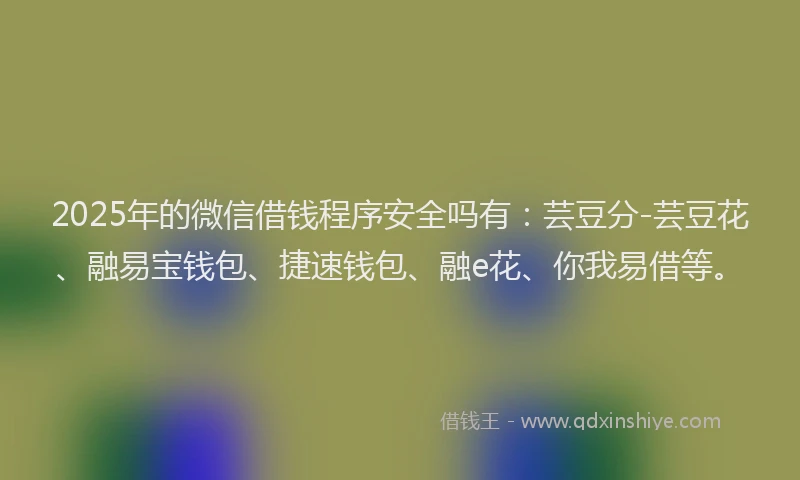 2025年的微信借钱程序安全吗有：芸豆分-芸豆花、融易宝钱包、捷速钱包、融e花、你我易借等。