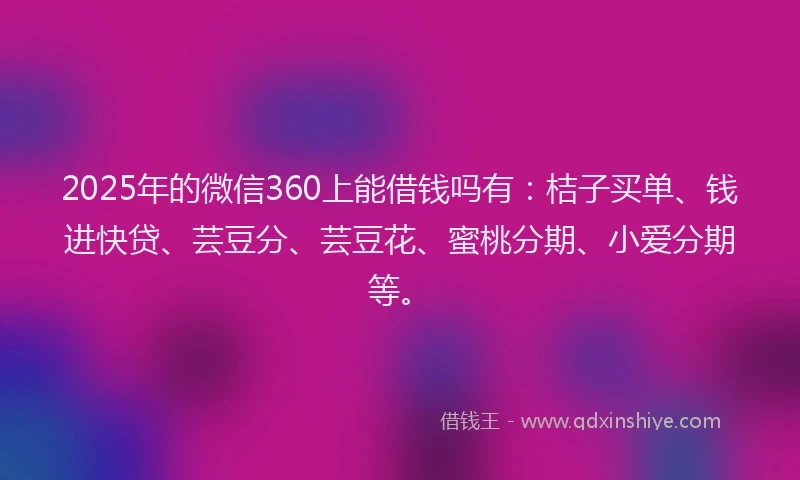 2025年的微信360上能借钱吗有：桔子买单、钱进快贷、芸豆分、芸豆花、蜜桃分期、小爱分期等。