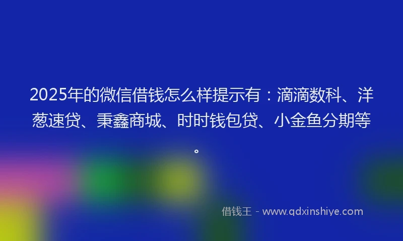 2025年的微信借钱怎么样提示有：滴滴数科、洋葱速贷、秉鑫商城、时时钱包贷、小金鱼分期等。