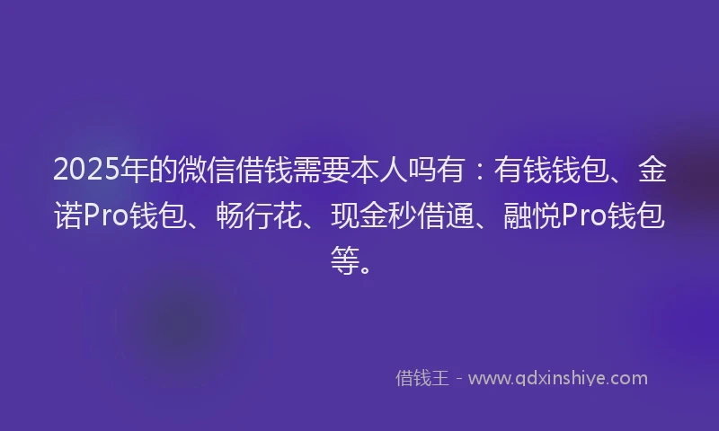 2025年的微信借钱需要本人吗有：有钱钱包、金诺Pro钱包、畅行花、现金秒借通、融悦Pro钱包等。