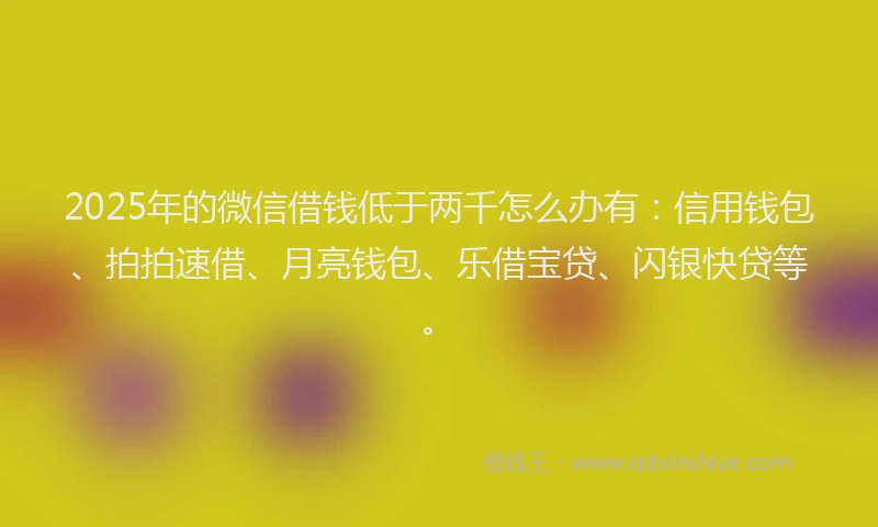 2025年的微信借钱低于两千怎么办有:信用钱包、拍拍速借、月亮钱包、乐借宝贷、闪银快贷等。