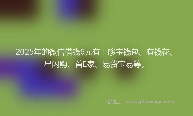 2025年的微信借钱6元有：哆宝钱包、有钱花、星闪购、首E家、易贷宝易等。