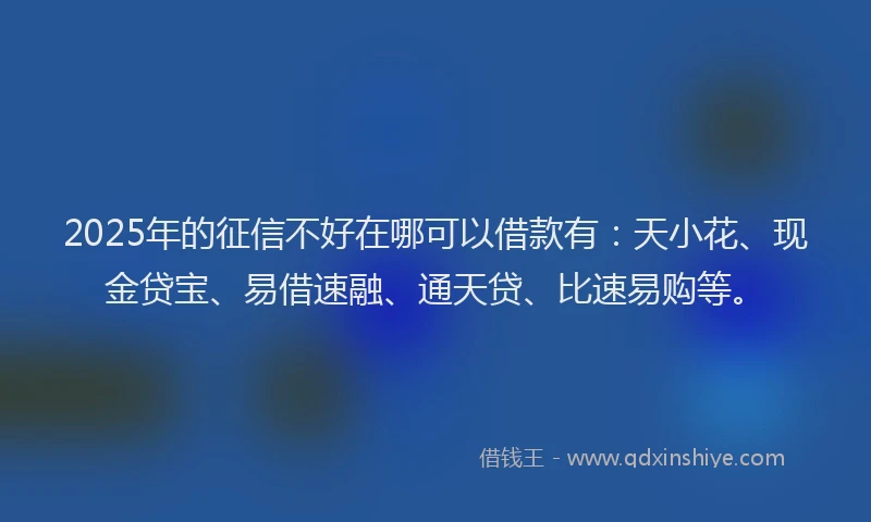 2025年的征信不好在哪可以借款有：天小花、现金贷宝、易借速融、通天贷、比速易购等。