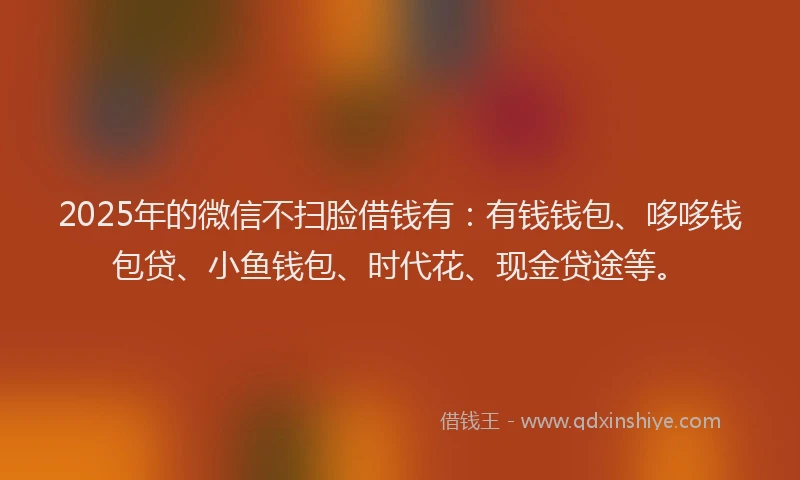 2025年的微信不扫脸借钱有：有钱钱包、哆哆钱包贷、小鱼钱包、时代花、现金贷途等。