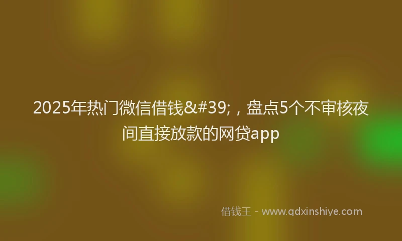 2025年热门微信借钱&#39;，盘点5个不审核夜间直接放款的网贷app