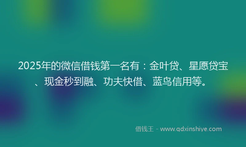 2025年的微信借钱第一名有：金叶贷、星愿贷宝、现金秒到融、功夫快借、蓝鸟信用等。