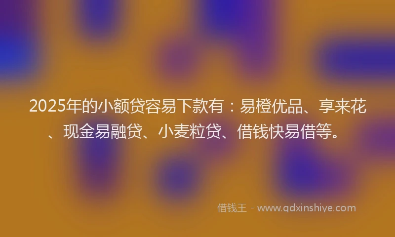 2025年的小额贷容易下款有：易橙优品、享来花、现金易融贷、小麦粒贷、借钱快易借等。