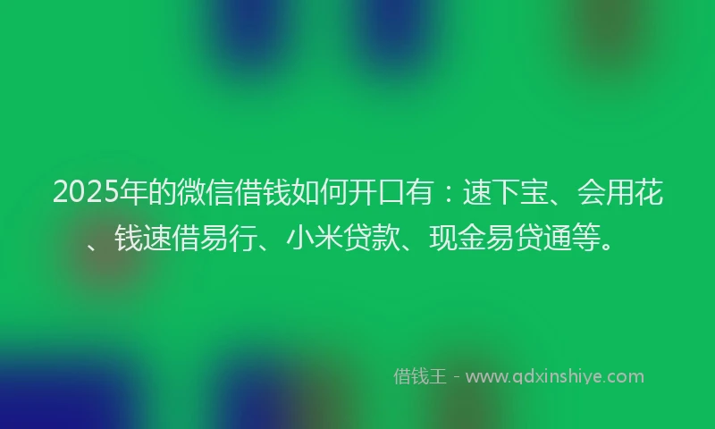 2025年的微信借钱如何开口有：速下宝、会用花、钱速借易行、小米贷款、现金易贷通等。