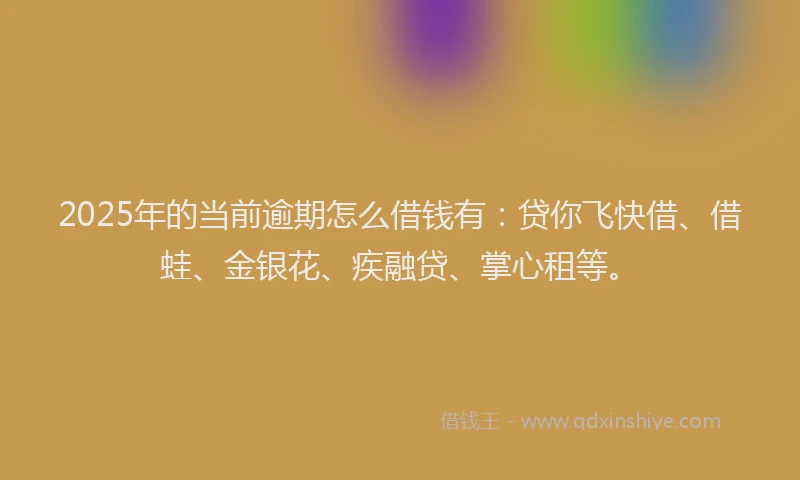 2025年的当前逾期怎么借钱有：贷你飞快借、借蛙、金银花、疾融贷、掌心租等。
