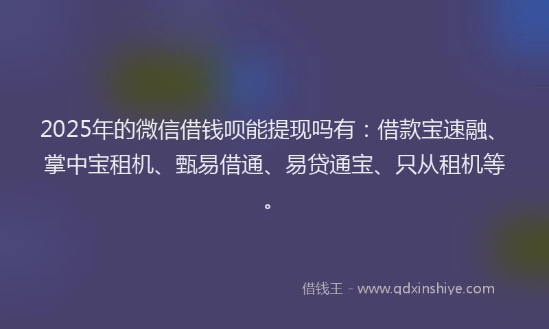 2025年的微信借钱呗能提现吗有:借款宝速融、掌中宝租机、甄易借通、易贷通宝、只从租机等。