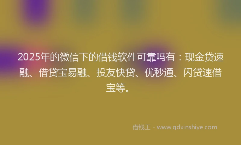 2025年的微信下的借钱软件可靠吗有：现金贷速融、借贷宝易融、投友快贷、优秒通、闪贷速借宝等。