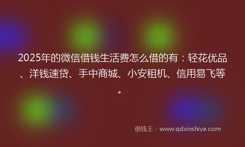 2025年的微信借钱生活费怎么借的有：轻花优品、洋钱速贷、手中商城、小安租机、信用易飞等。