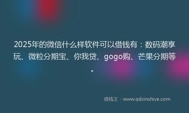 2025年的微信什么样软件可以借钱有：数码潮享玩、微粒分期宝、你我贷、gogo购、芒果分期等。