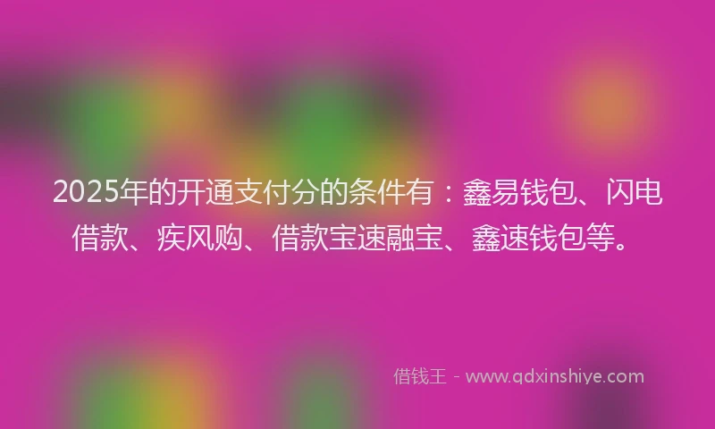 2025年的开通支付分的条件有：鑫易钱包、闪电借款、疾风购、借款宝速融宝、鑫速钱包等。