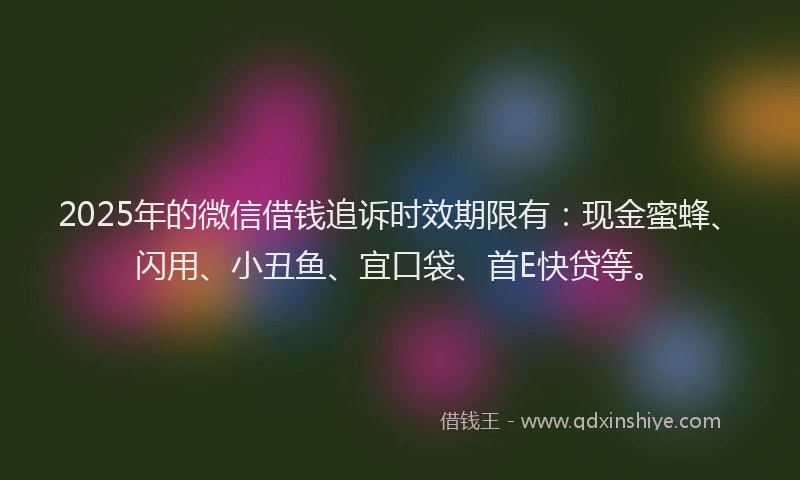 2025年的微信借钱追诉时效期限有：现金蜜蜂、闪用、小丑鱼、宜口袋、首E快贷等。
