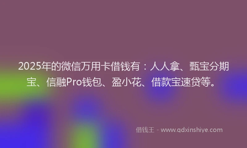 2025年的微信万用卡借钱有：人人拿、甄宝分期宝、信融Pro钱包、盈小花、借款宝速贷等。
