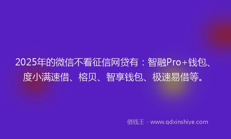 2025年的微信不看征信网贷有：智融Pro+钱包、度小满速借、榕贝、智享钱包、极速易借等。