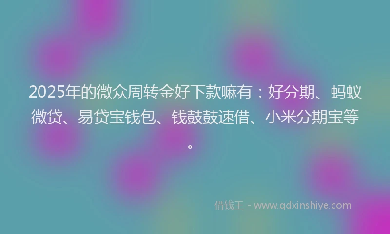 2025年的微众周转金好下款嘛有：好分期、蚂蚁微贷、易贷宝钱包、钱鼓鼓速借、小米分期宝等。