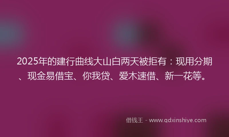 2025年的建行曲线大山白两天被拒有：现用分期、现金易借宝、你我贷、爱木速借、新一花等。