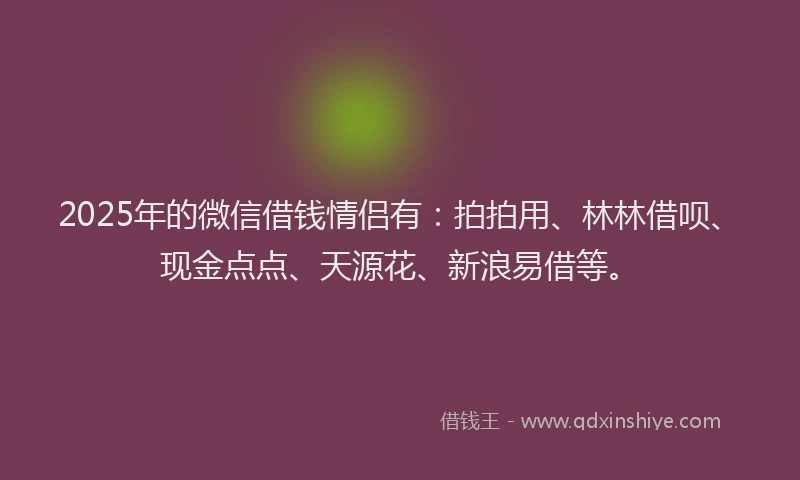 2025年的微信借钱情侣有：拍拍用、林林借呗、现金点点、天源花、新浪易借等。