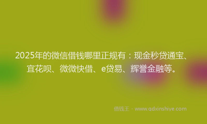 2025年的微信借钱哪里正规有：现金秒贷通宝、宜花呗、微微快借、e贷易、辉誉金融等。