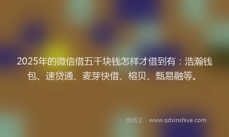 2025年的微信借五千块钱怎样才借到有：浩瀚钱包、速贷通、麦芽快借、榕贝、甄易融等。