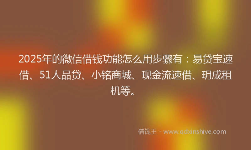 2025年的微信借钱功能怎么用步骤有：易贷宝速借、51人品贷、小铭商城、现金流速借、玥成租机等。