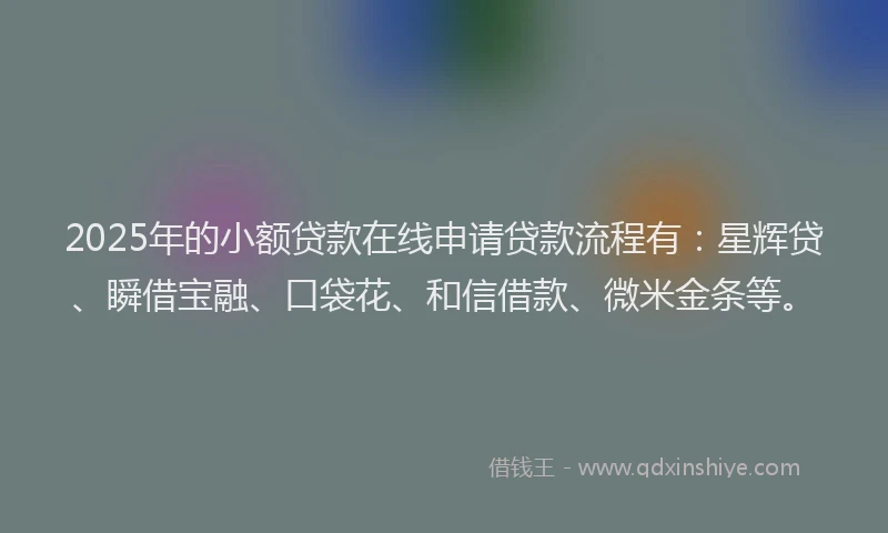 2025年的小额贷款在线申请贷款流程有：星辉贷、瞬借宝融、口袋花、和信借款、微米金条等。