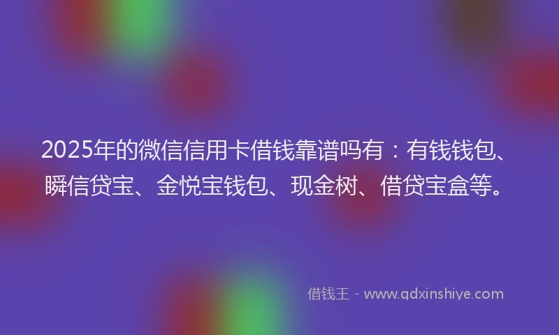 2025年的微信信用卡借钱靠谱吗有：有钱钱包、瞬信贷宝、金悦宝钱包、现金树、借贷宝盒等。