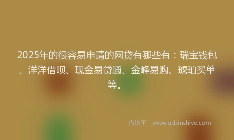 2025年的很容易申请的网贷有哪些有：瑞宝钱包、洋洋借呗、现金易贷通、金峰易购、琥珀买单等。