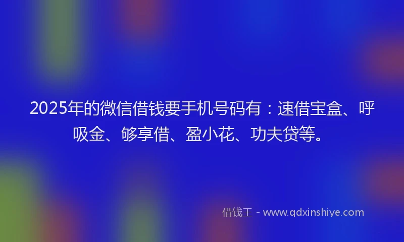 2025年的微信借钱要手机号码有：速借宝盒、呼吸金、够享借、盈小花、功夫贷等。