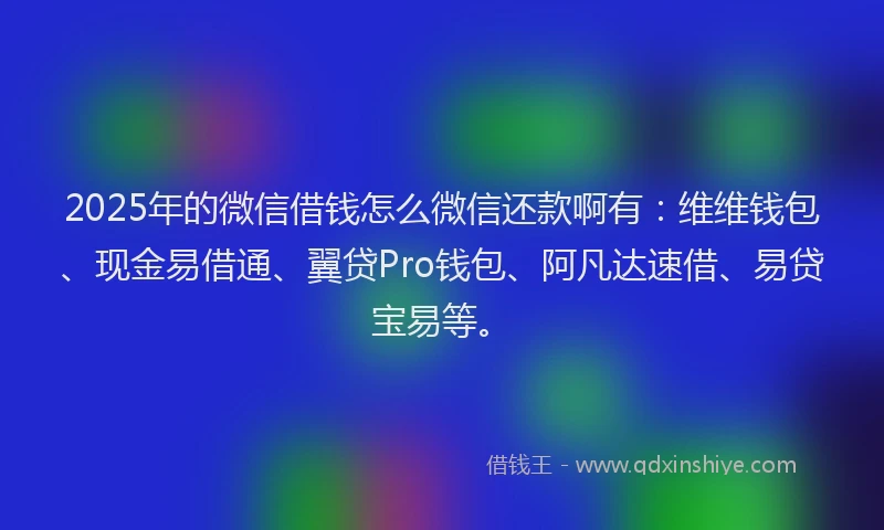 2025年的微信借钱怎么微信还款啊有：维维钱包、现金易借通、翼贷Pro钱包、阿凡达速借、易贷宝易等。