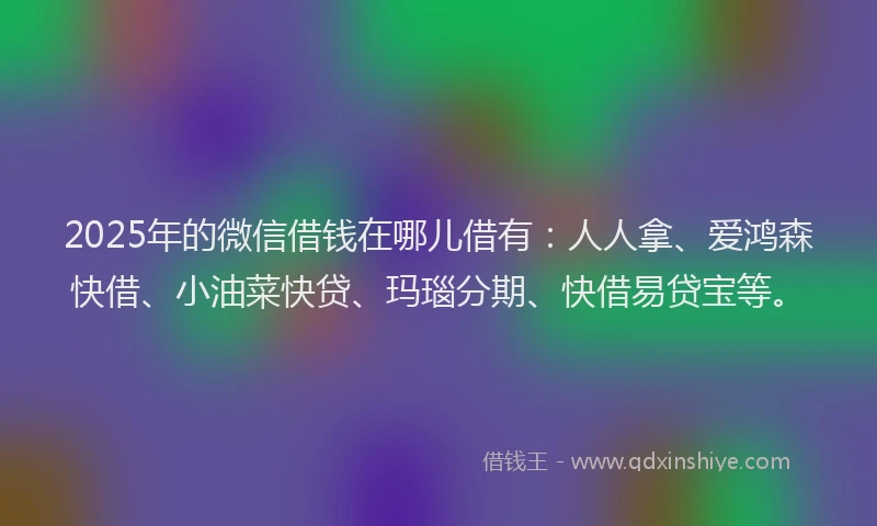 2025年的微信借钱在哪儿借有：人人拿、爱鸿森快借、小油菜快贷、玛瑙分期、快借易贷宝等。