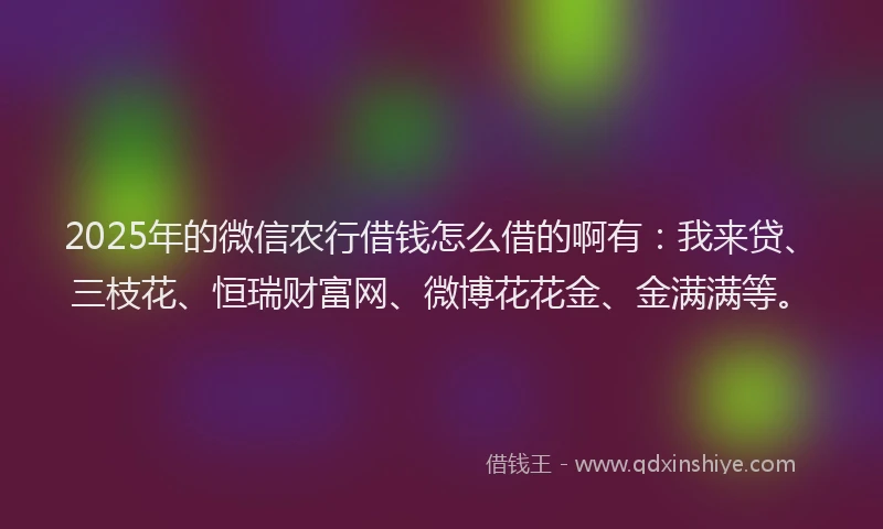 2025年的微信农行借钱怎么借的啊有：我来贷、三枝花、恒瑞财富网、微博花花金、金满满等。