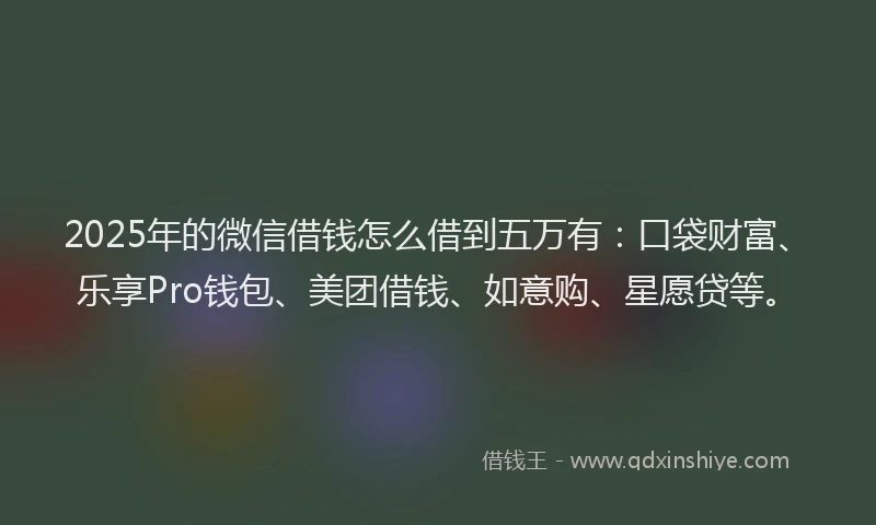 2025年的微信借钱怎么借到五万有：口袋财富、乐享Pro钱包、美团借钱、如意购、星愿贷等。