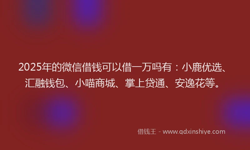 2025年的微信借钱可以借一万吗有：小鹿优选、汇融钱包、小喵商城、掌上贷通、安逸花等。