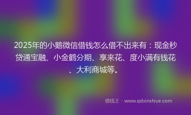 2025年的小鹅微信借钱怎么借不出来有：现金秒贷通宝融、小金鹤分期、享来花、度小满有钱花、大利商城等。