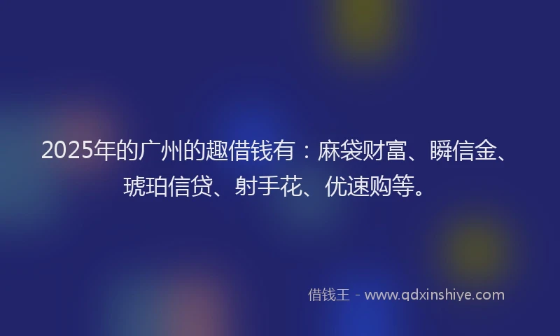 2025年的广州的趣借钱有：麻袋财富、瞬信金、琥珀信贷、射手花、优速购等。